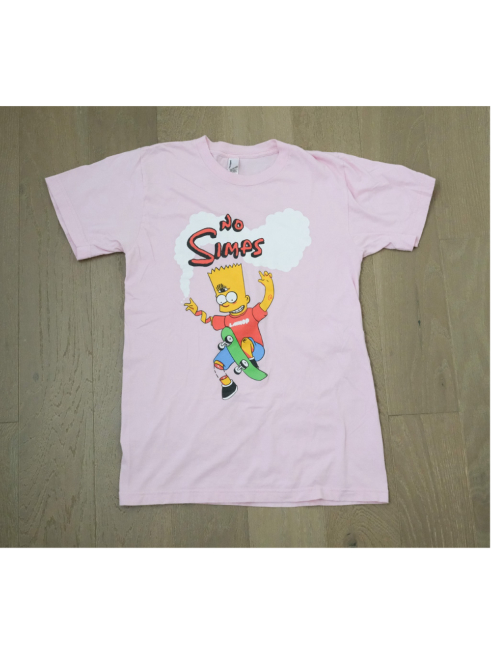 No Simps Bart Simpson Skateboard Graphic T-Shirt Pink Men’s Small